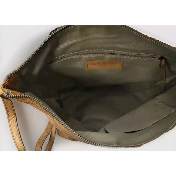 American Leather Co Austin Cafe Latte Tooled Embossed Tan Leather‎  Bag - Picture 10 of 13